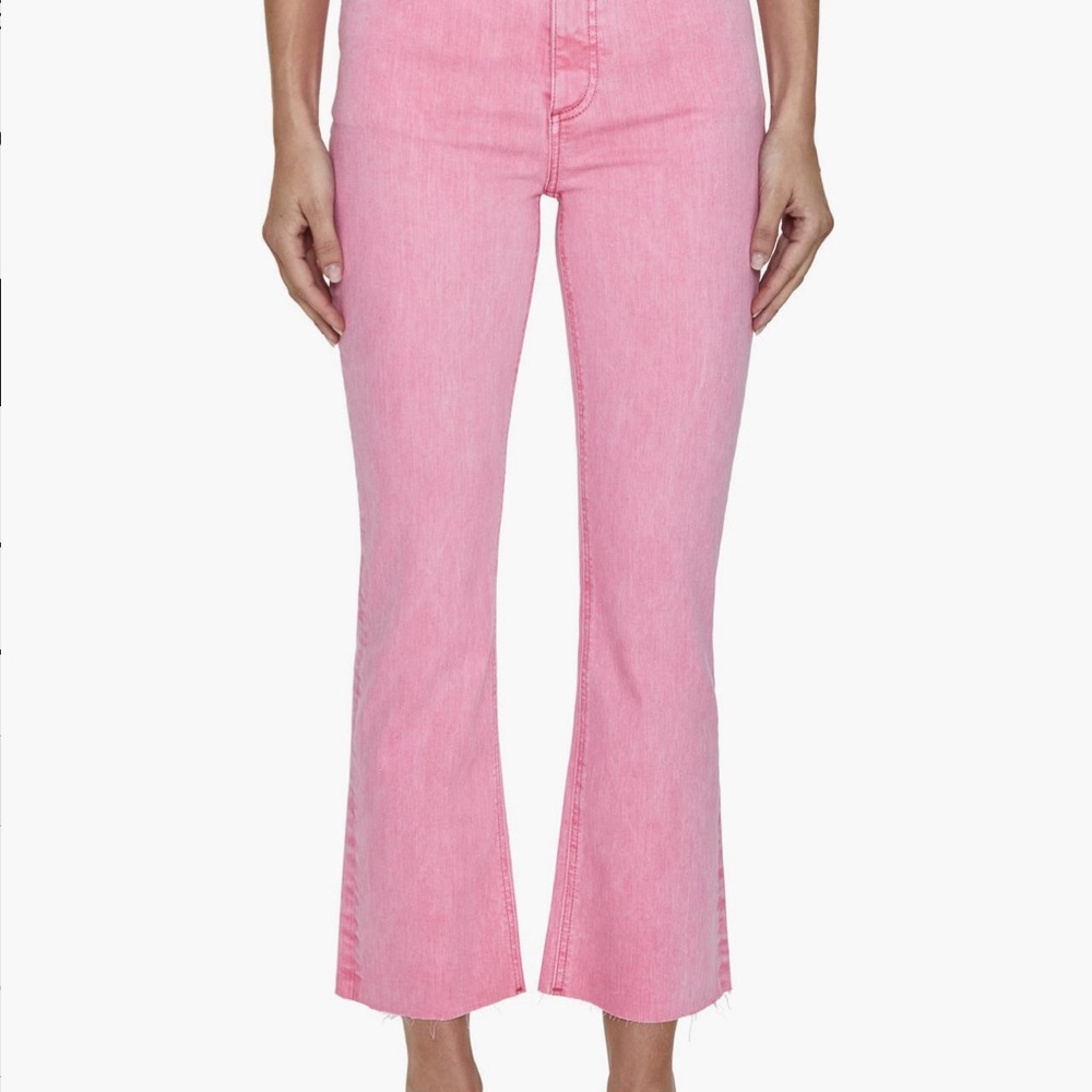 Pistola Lennon high waist raw hem crop bootcut jeans in carnation pink snow